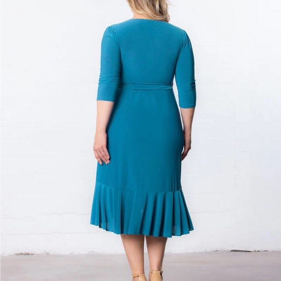 Kiyonna Whimsy Wrap Dress flirty flouncy size 4 teal color - Picture 3 of 12